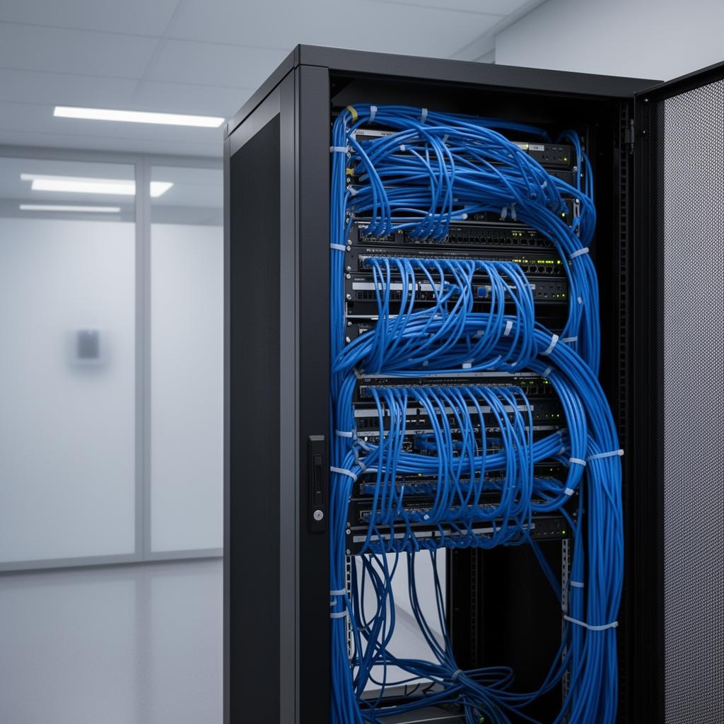 Baie réseau professionnelle, câblage informatique structuré